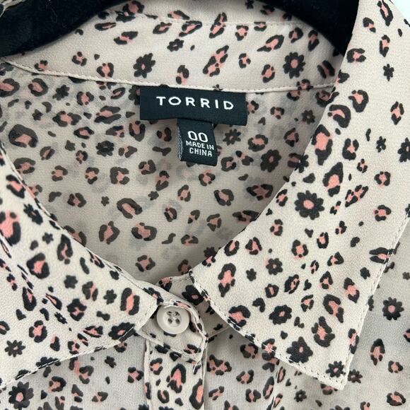 Torrid Tan Black Animal Print Chiffon Twist Front Tunic Shirt Womens 10 - Picture 6 of 6